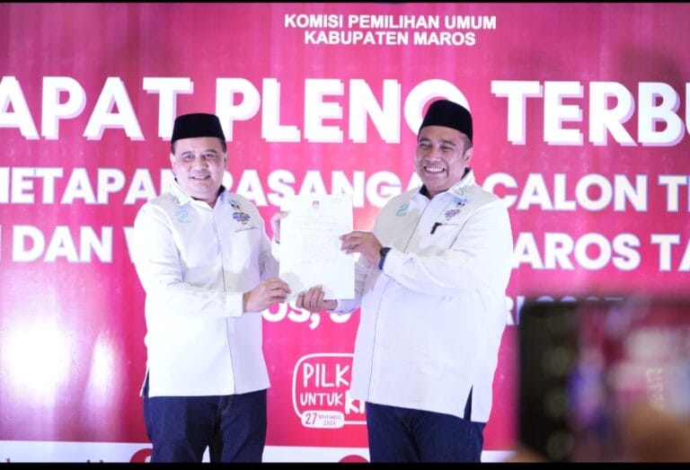 Pilkada Maros 2024, KPU Maros Menetapkan Pasangan CS-TA Sebagai Pemenang.